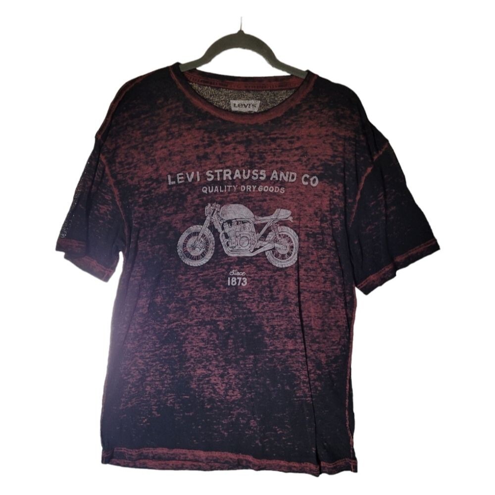 LEVI'S MEN'S  MOTORCYCLE SHIRT MAROON/BLACK Large